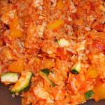 Gemüse,Gehacktes und Reis vermischen