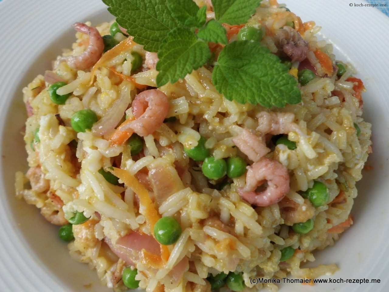 Gebratener Reis mit Krabben,Ei und Gemüse selber kochen