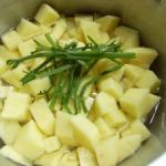 Kartoffelwürfel und Petersielienstengel mit etwas Salz kochen