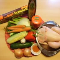 Hähnchen im Bratschlauch,Gemüse. Rezepte ausprobiert im Backschlauch