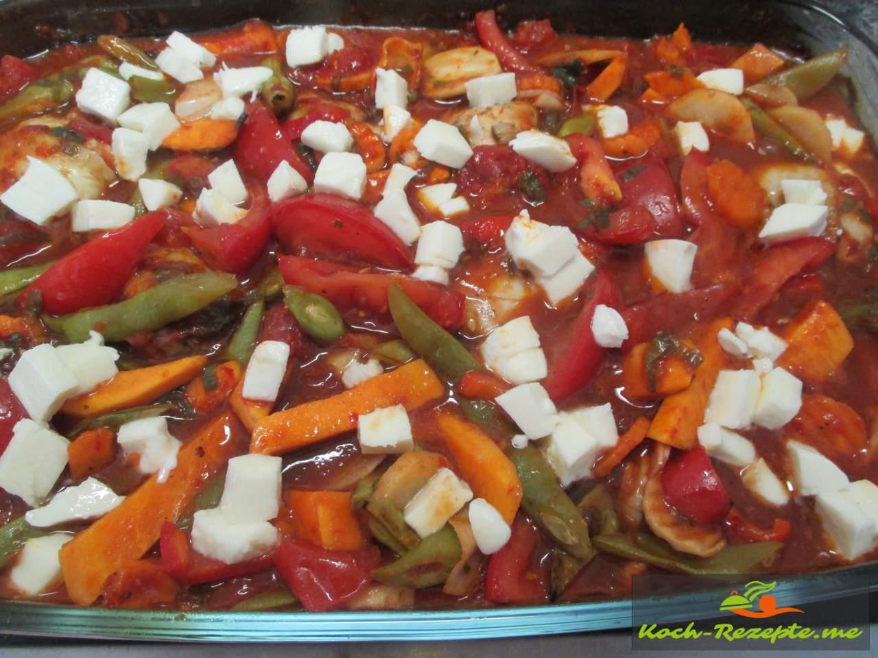 Süßkartoffeln,Gemüse mit Backofen Hähnchen mediterran