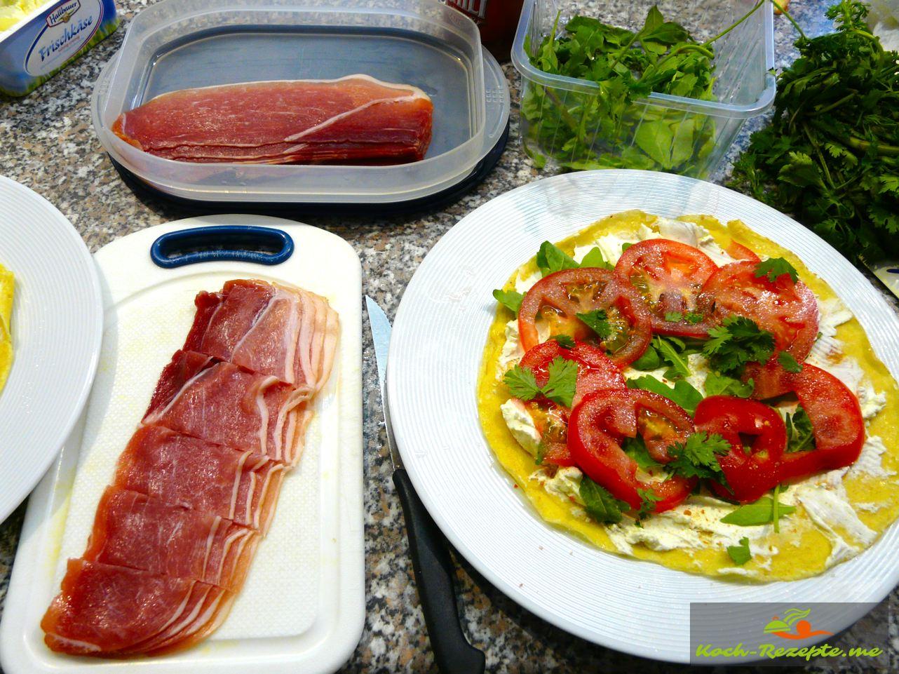 Gefüllte Crepes Rezept mit Frischkäse,Schinken Monikas Art