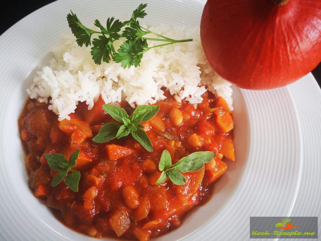 Chili con Carne Kürbis mit Reis vegetarisch, vegan leicht und mediterran